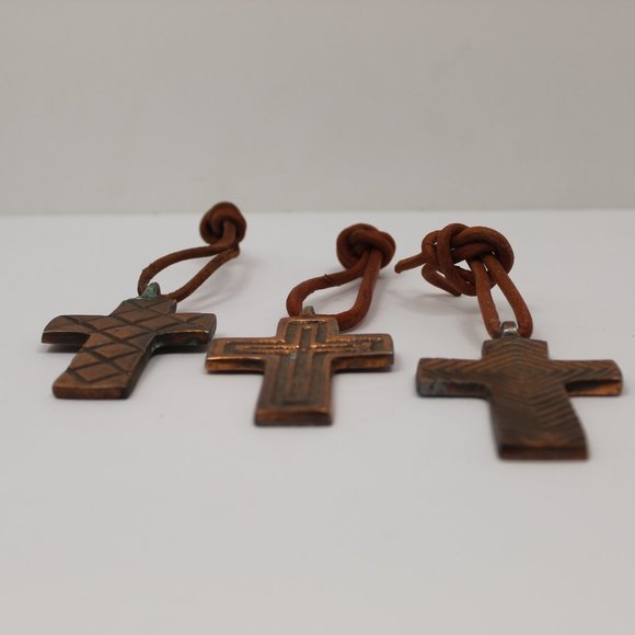 Copper Crosses (3) with Leather Ties - Picture 3 of 7